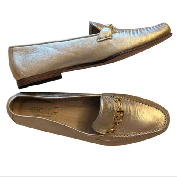 Escada Loafers Metallic Gold Leather Flat Made In Italy Size 10 main image 7